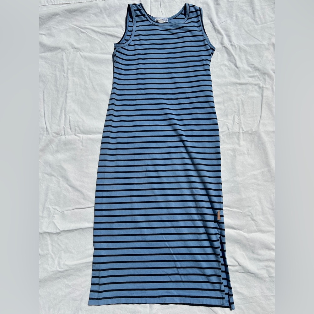 Deux par Deux Sleeveless Blue and Navy Striped Maxi Dress